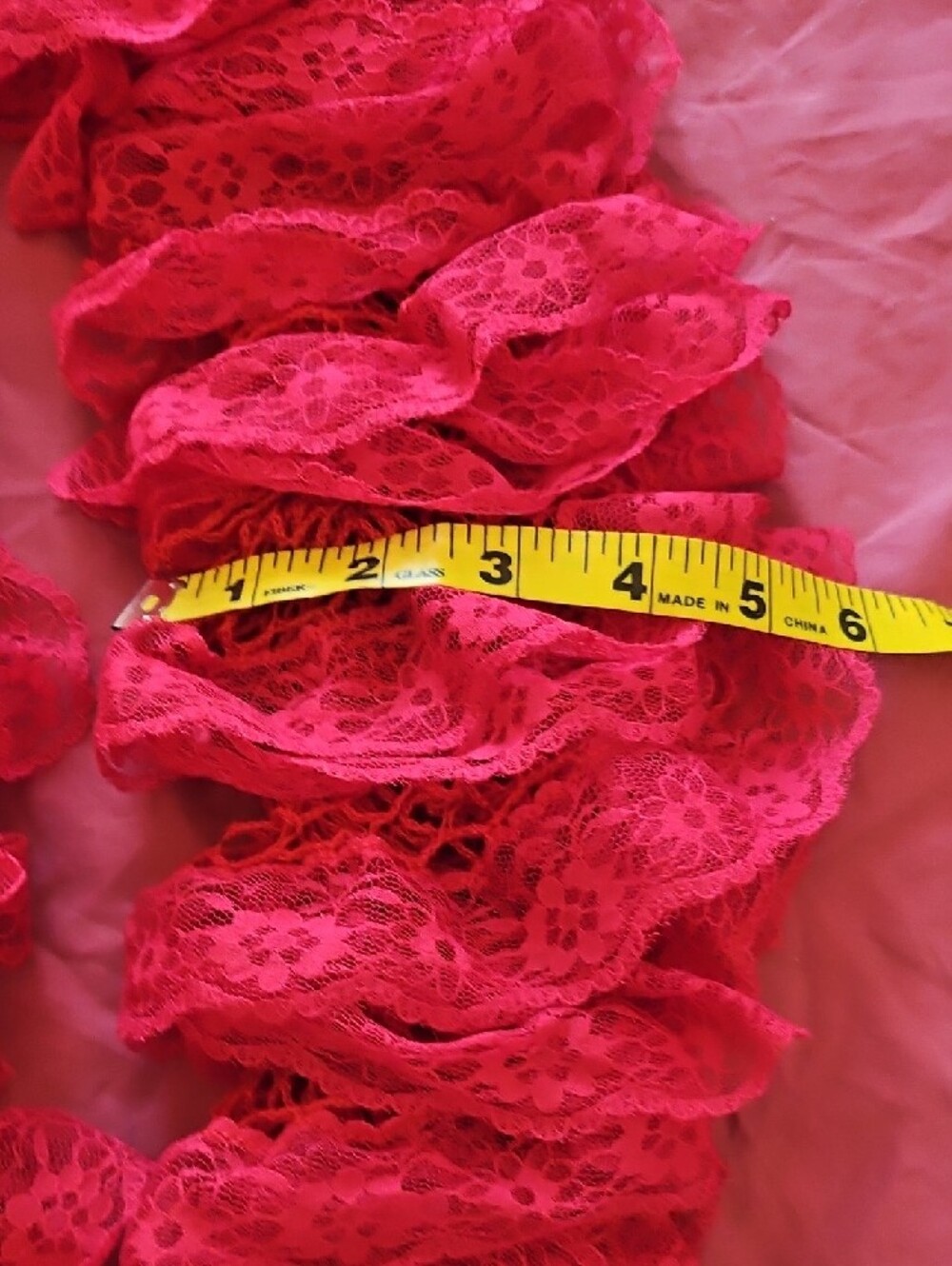 Lace Ruffle Scarf - Hot Red - Picture 7 of 7